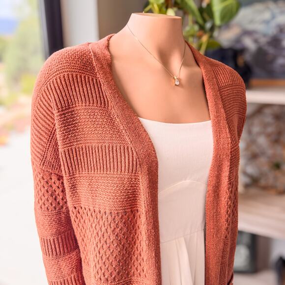 J by Joie, Loosely Woven Cardigan Sweater in Burnt Orange Autumn Tone-Size Small - Picture 3 of 11